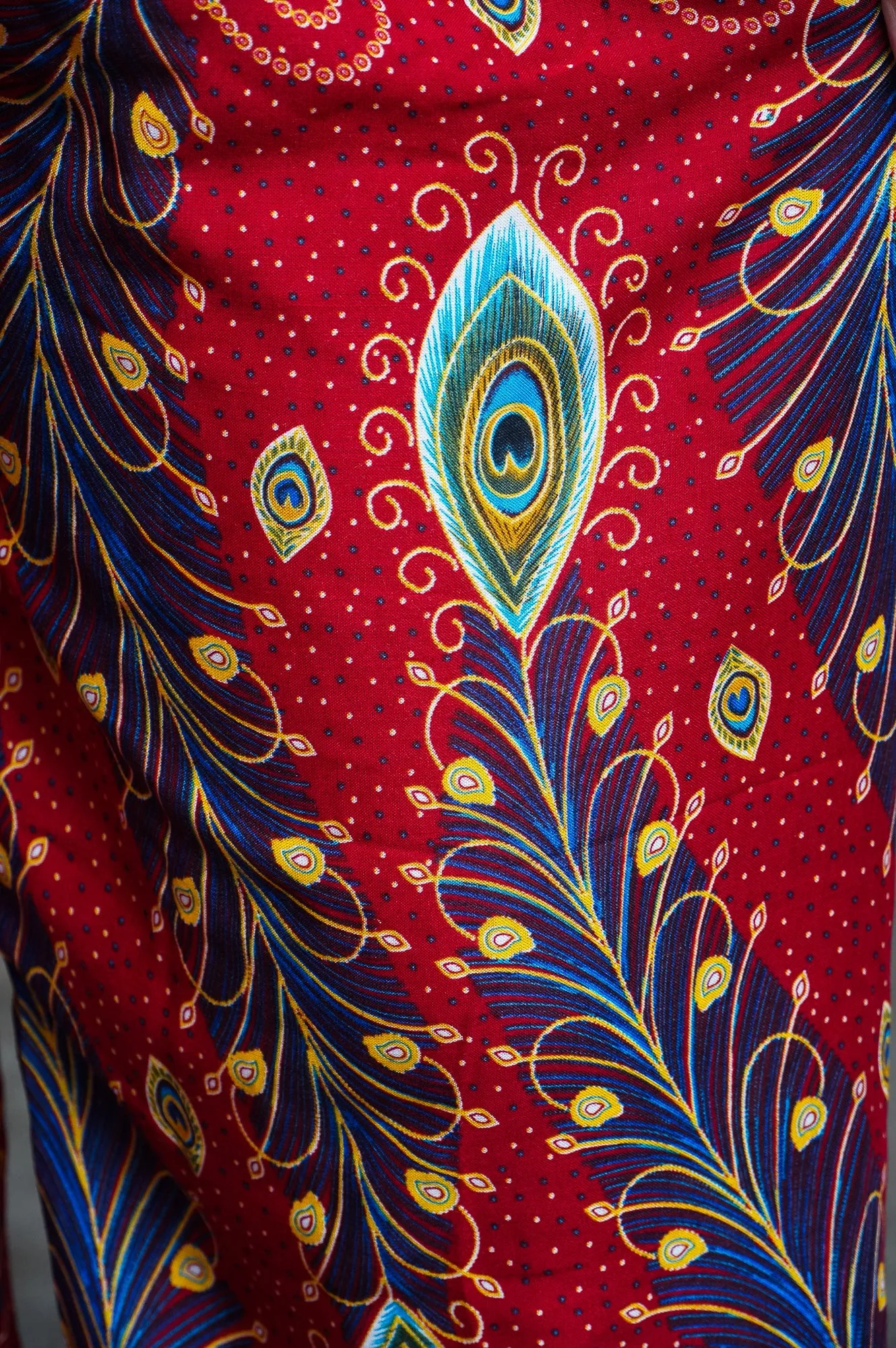 Unisex Bohemian Peacock Feather Paisley Harem Pants- Burgundy Multi