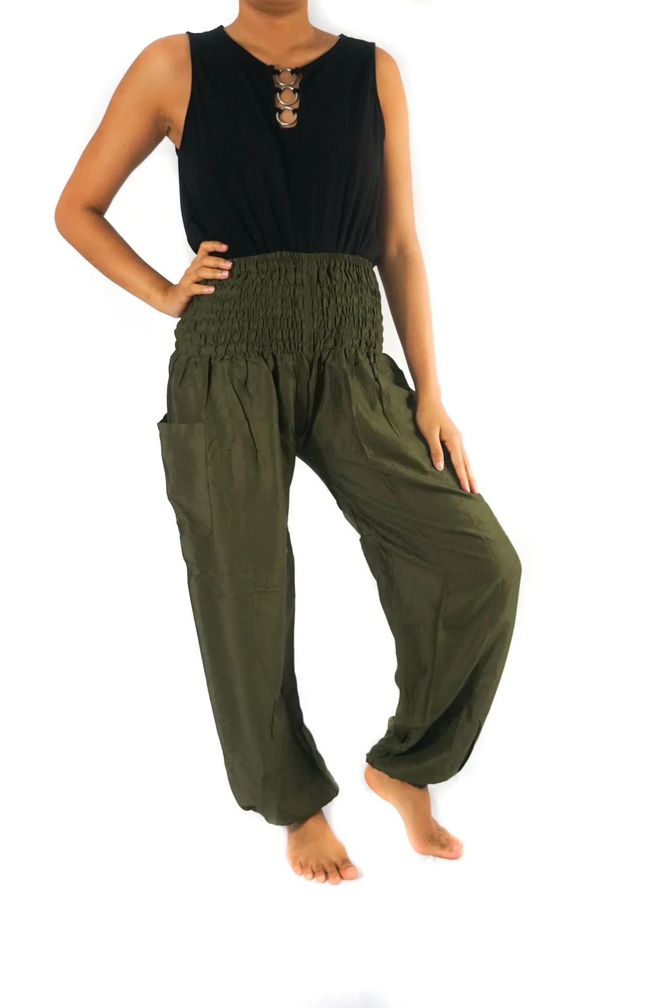 Unisex Bohemian Solid Color Harem Pants- Olive Green