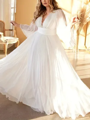 V-Neck Elegant Pleated Evening Dress