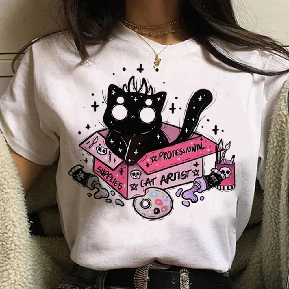 White Goth Cat Themed T-Shirts
