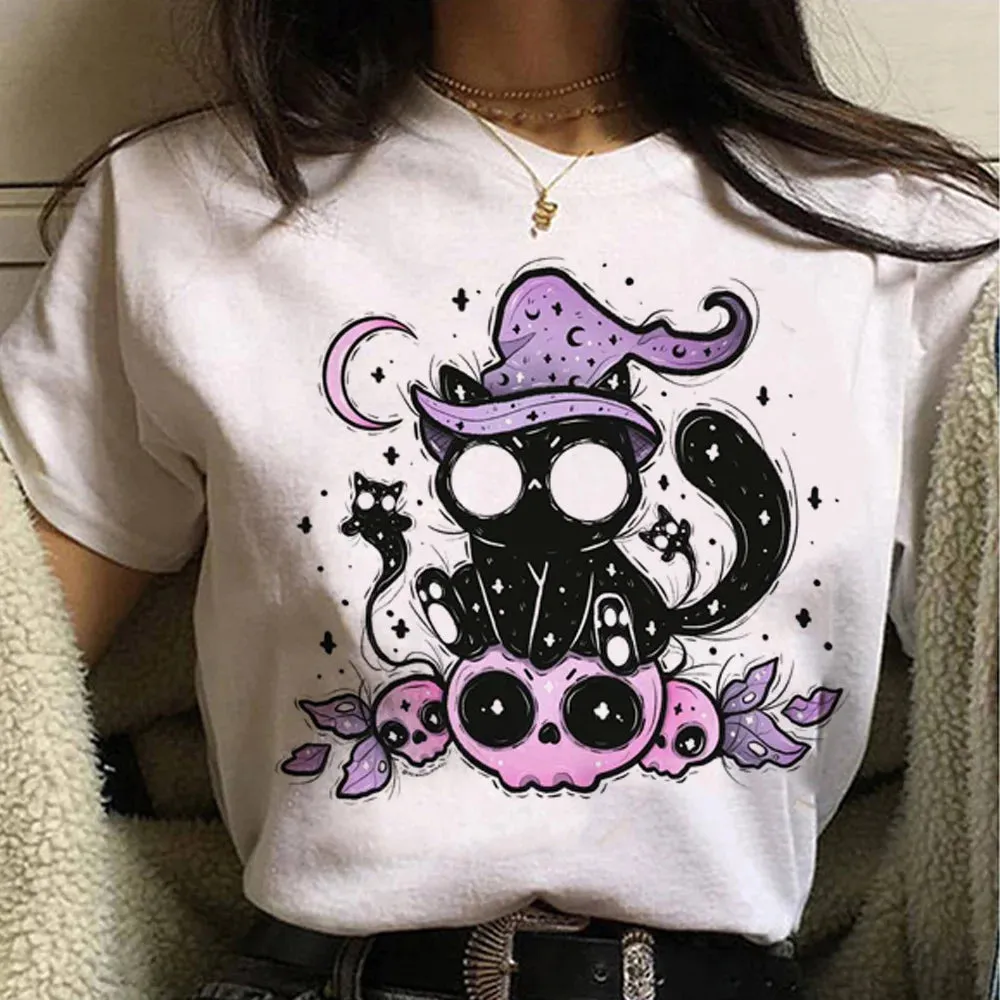 White Goth Cat Themed T-Shirts