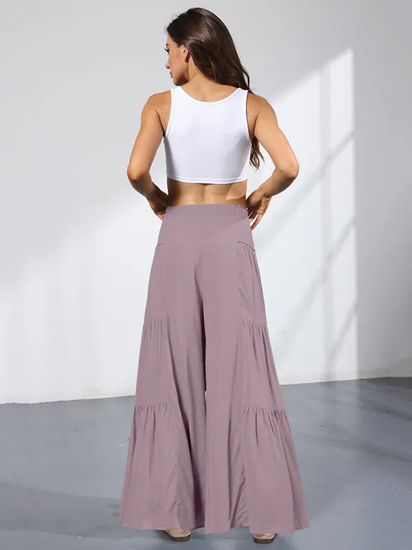 xakxx 11 Colors Simple High Waisted Solid Color Casual Wide Leg Pants