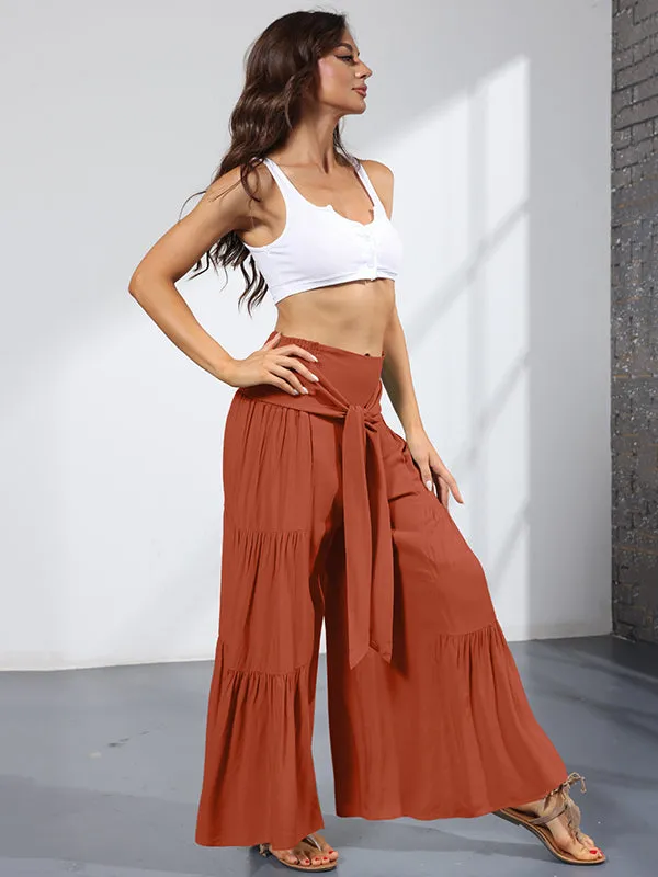 xakxx 11 Colors Simple High Waisted Solid Color Casual Wide Leg Pants
