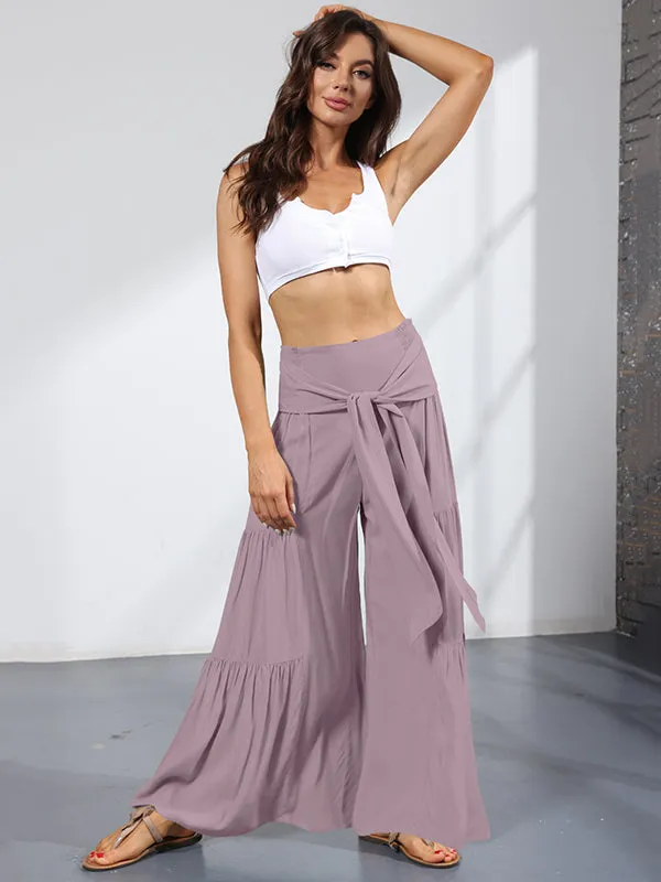 xakxx 11 Colors Simple High Waisted Solid Color Casual Wide Leg Pants