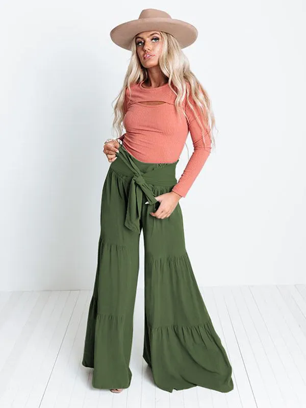 xakxx 11 Colors Simple High Waisted Solid Color Casual Wide Leg Pants