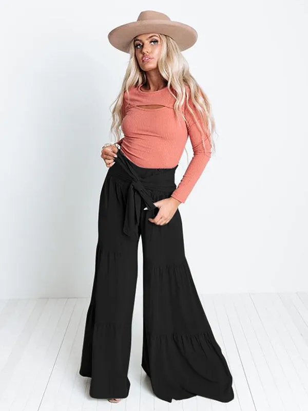 xakxx 11 Colors Simple High Waisted Solid Color Casual Wide Leg Pants