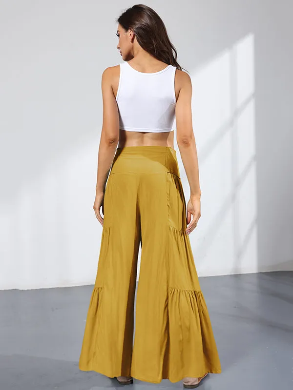 xakxx 11 Colors Simple High Waisted Solid Color Casual Wide Leg Pants
