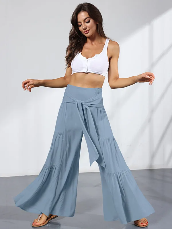 xakxx 11 Colors Simple High Waisted Solid Color Casual Wide Leg Pants