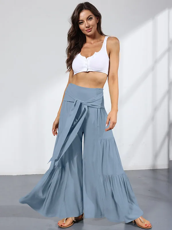 xakxx 11 Colors Simple High Waisted Solid Color Casual Wide Leg Pants
