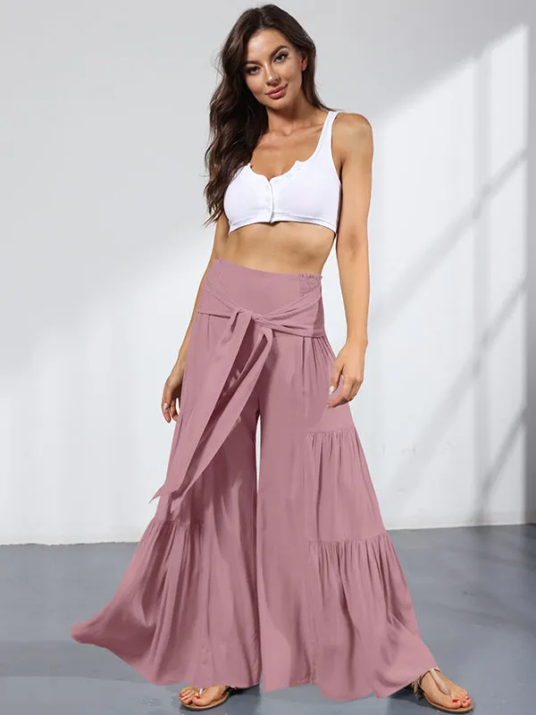 xakxx 11 Colors Simple High Waisted Solid Color Casual Wide Leg Pants