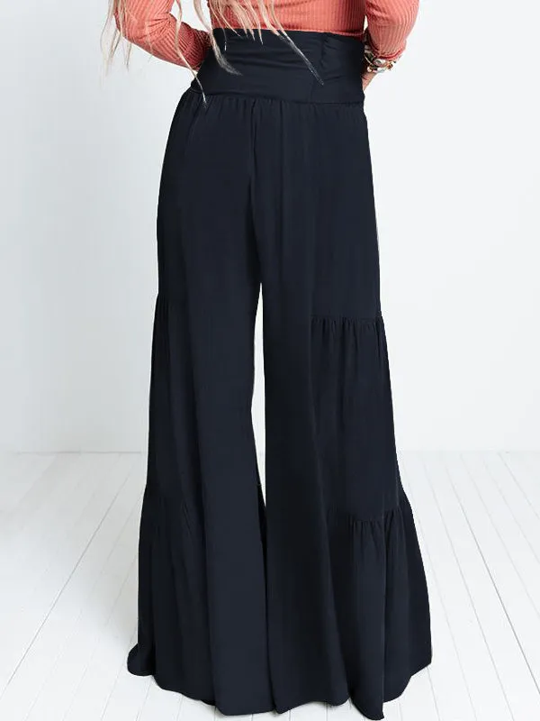 xakxx 11 Colors Simple High Waisted Solid Color Casual Wide Leg Pants