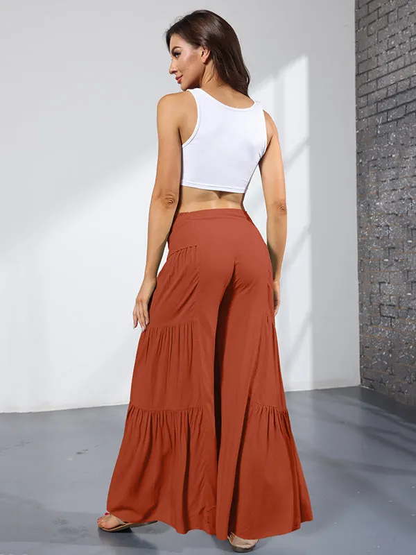 xakxx 11 Colors Simple High Waisted Solid Color Casual Wide Leg Pants