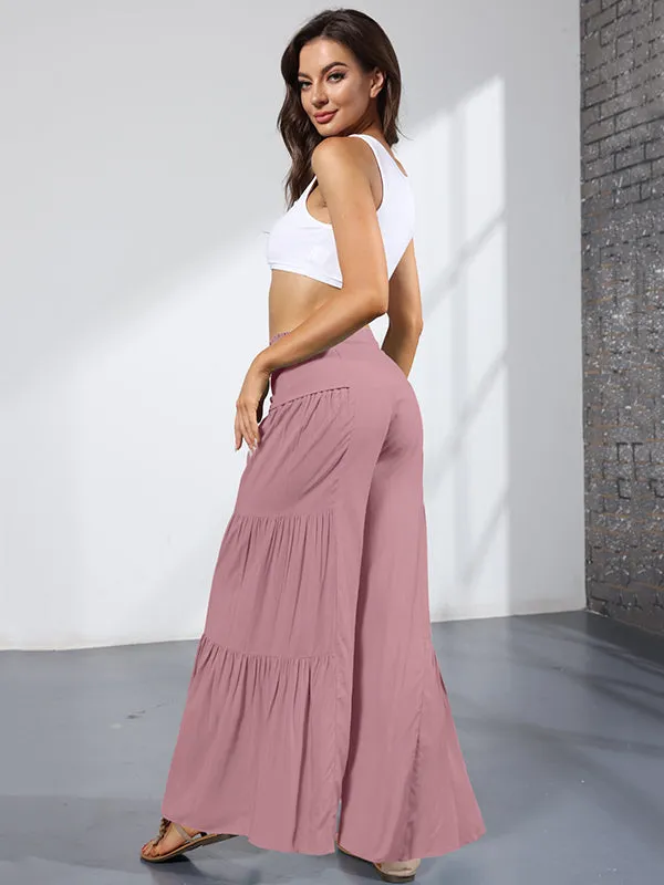 xakxx 11 Colors Simple High Waisted Solid Color Casual Wide Leg Pants