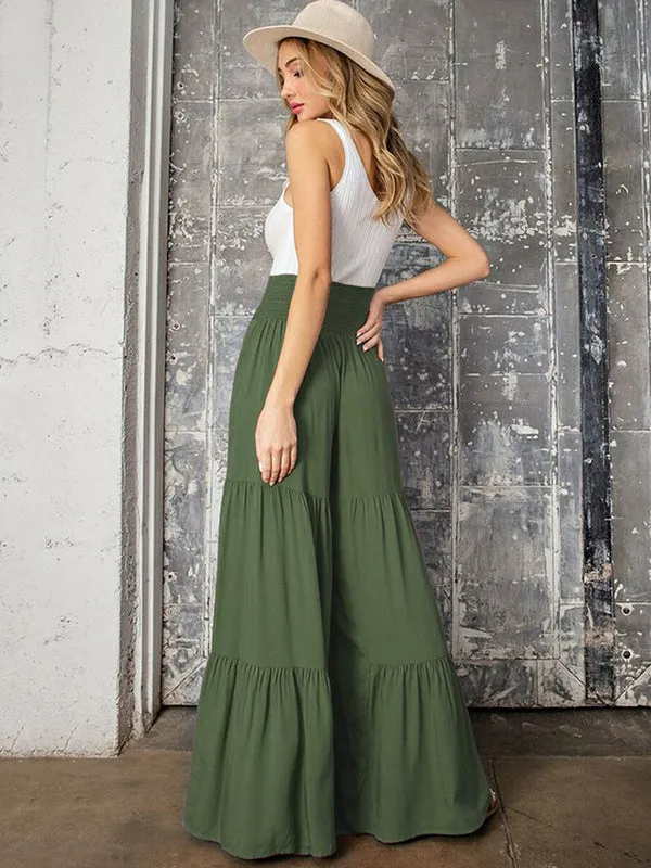 xakxx 11 Colors Simple High Waisted Solid Color Casual Wide Leg Pants