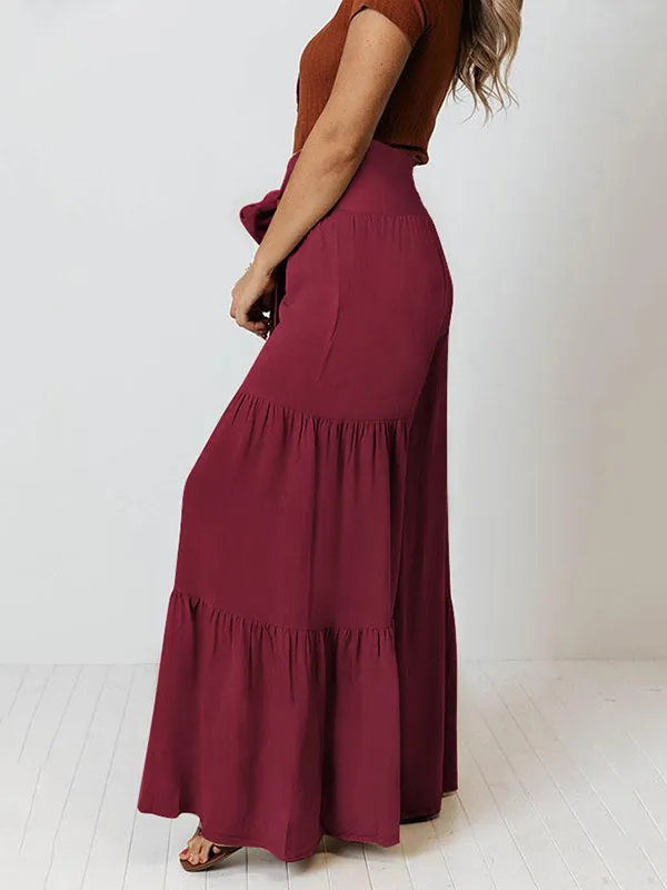 xakxx 11 Colors Simple High Waisted Solid Color Casual Wide Leg Pants