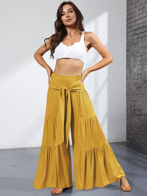 xakxx 11 Colors Simple High Waisted Solid Color Casual Wide Leg Pants