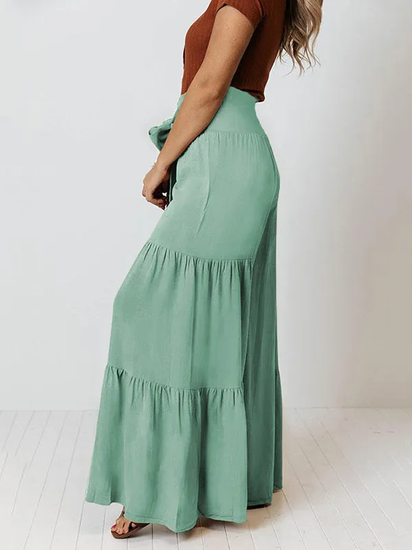 xakxx 11 Colors Simple High Waisted Solid Color Casual Wide Leg Pants