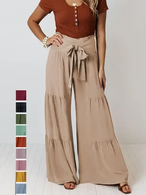 xakxx 11 Colors Simple High Waisted Solid Color Casual Wide Leg Pants