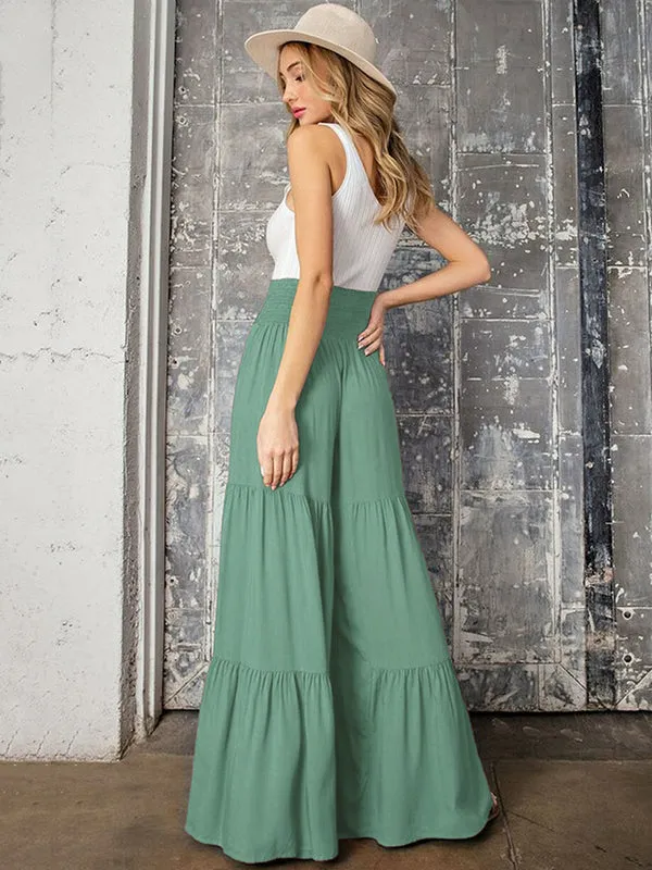 xakxx 11 Colors Simple High Waisted Solid Color Casual Wide Leg Pants