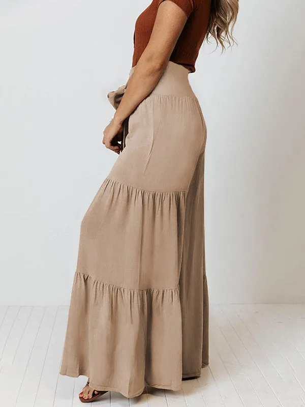 xakxx 11 Colors Simple High Waisted Solid Color Casual Wide Leg Pants