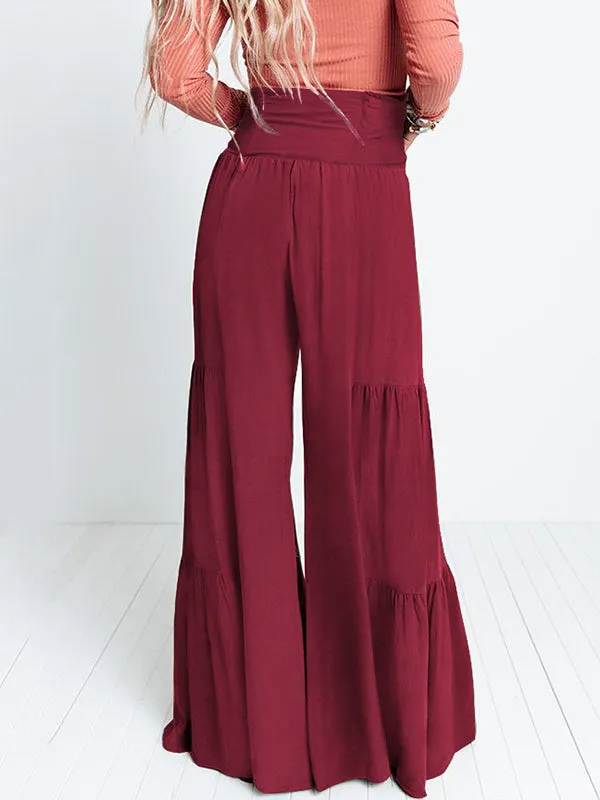 xakxx 11 Colors Simple High Waisted Solid Color Casual Wide Leg Pants