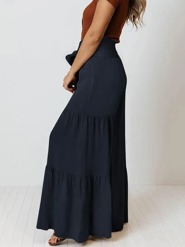 xakxx 11 Colors Simple High Waisted Solid Color Casual Wide Leg Pants