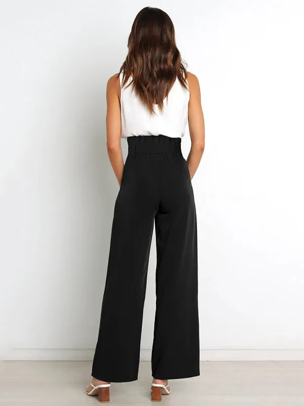 xakxx Simple Loose Wide Leg Solid Color Casual Pants Bottoms